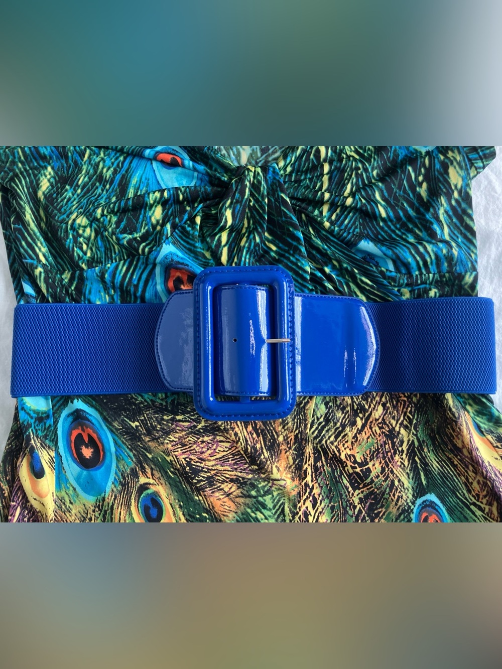 95 x 7.5 cm Vintage Style Wide Stretch Patent Waist Belt – Cobalt Blue | Size L